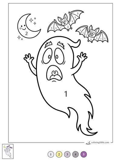 Startled Ghost Under Batty Moonlight — color by number