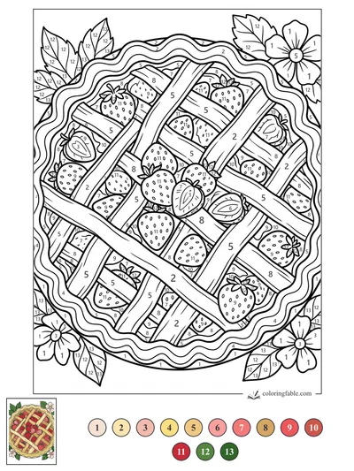 Strawberry Lattice Pie with Garden Blossoms — color by number