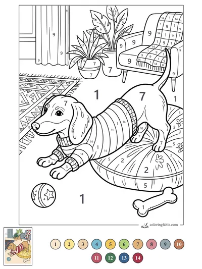 Stretching Puppy in a Sweater — color by number