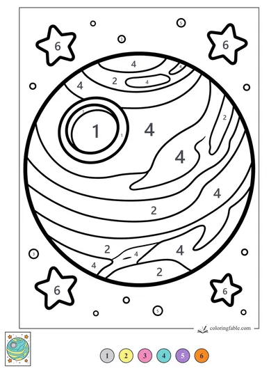 Striped Planet with Four Puffy Stars — color by number