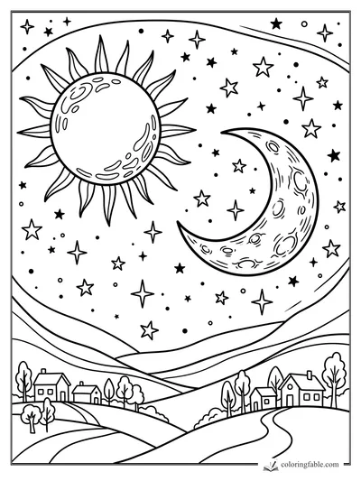 Sun Moon Stars coloring pages — sample drawing