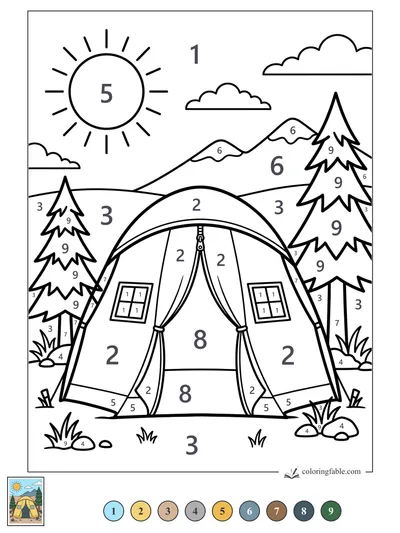 Sunny Mountain Campsite Tent — color by number