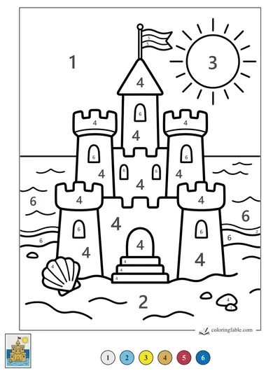 Sunny Sandcastle with a Waving Flag — color by number