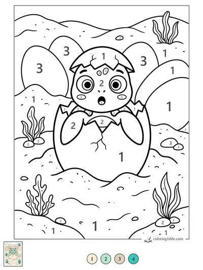 Surprised Baby Sea Turtle Hatching in the Reef Sand — color by number
