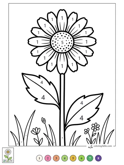 Tall Daisy with Big Leaves — color by number