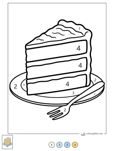 Tall Layer Cake Slice on a Plate — color by number