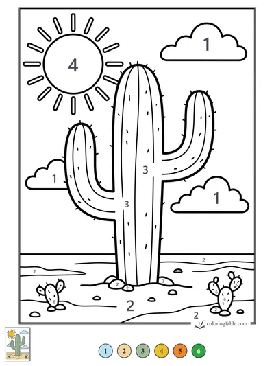 Tall Saguaro Under a Big Desert Sun — color by number