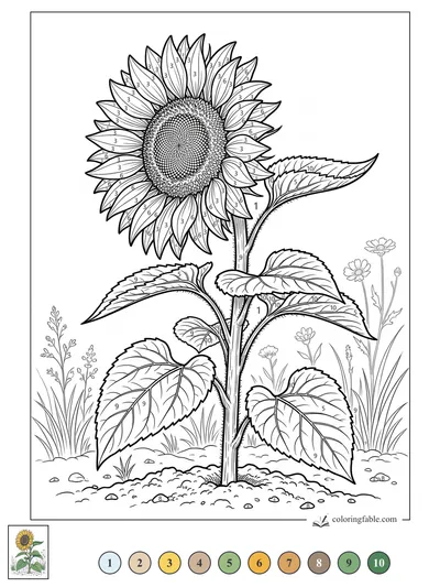 Tall Sunflower with Serrated Leaves — color by number