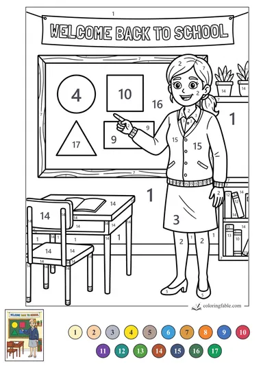 Teacher Pointing to Shapes on the First Day — color by number
