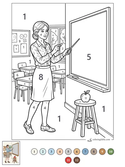 Teacher Pointing to the Classroom Chalkboard — color by number