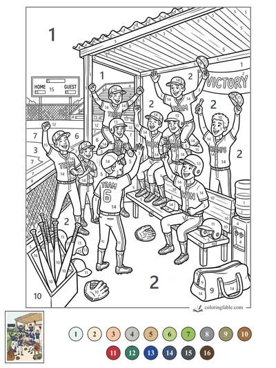 Team Victory Celebration in the Dugout — color by number