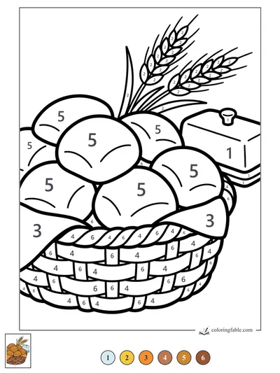 Thanksgiving Roll Basket with Wheat and Butter — color by number