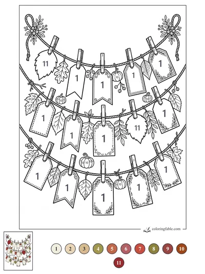 Thanksgiving Thankful Tags on Twine Garlands — color by number