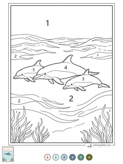Three Dolphins Gliding Above Seagrass — color by number