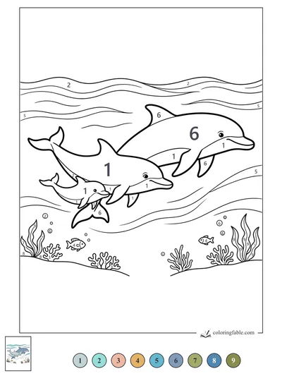 Three Dolphins Gliding Over Coral — color by number