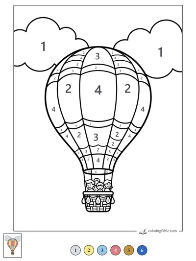 Three Kids in a Hot Air Balloon — color by number