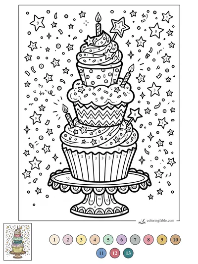 Three-Tier Star Party Cupcake Tower — color by number