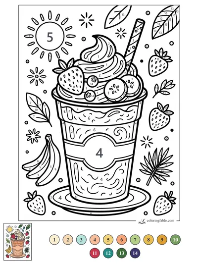 Tropical Smoothie Cup with Strawberries and Banana — color by number