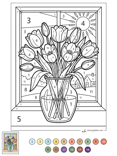 Tulip Bouquet in a Window Vase — color by number