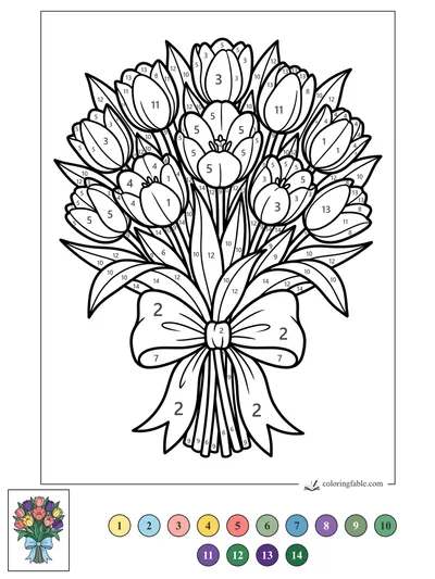 Tulip Bouquet Tied with a Big Bow — color by number