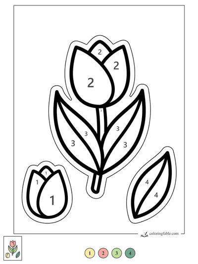 Tulip Sticker with Bud and Leaf — color by number