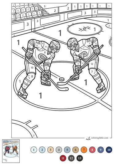 Two Hockey Players at Center Ice — color by number
