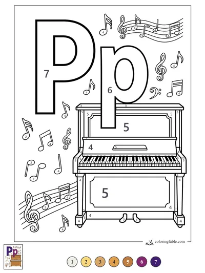 Uppercase and Lowercase P at the Piano — color by number