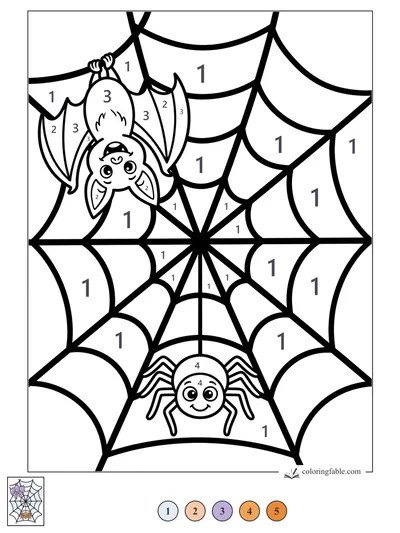 Upside-Down Bat on a Giant Spiderweb — color by number