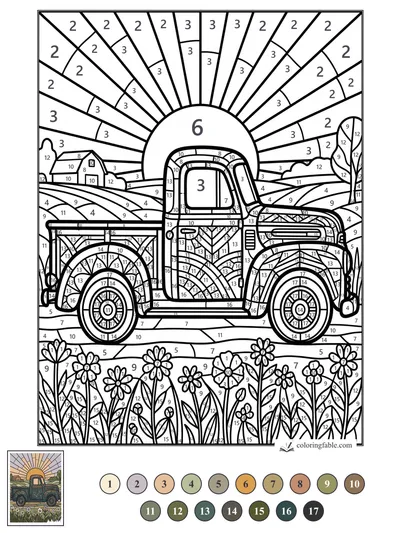 Vintage Farm Truck at Sunrise — color by number