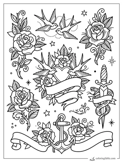 Tattoo Style coloring pages — sample drawing