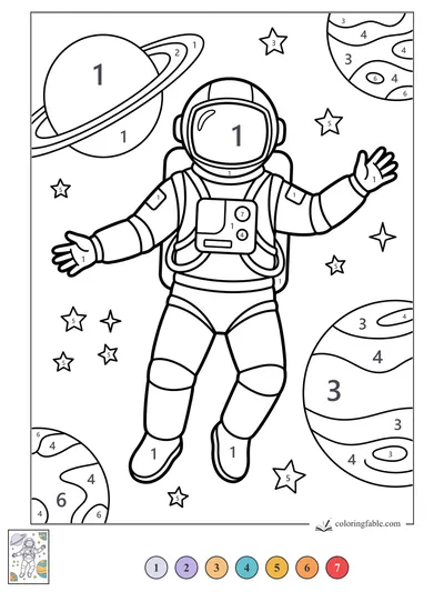 Waving Astronaut Among Ringed Planets — color by number