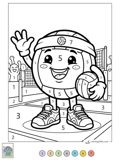 Waving Volleyball Mascot with Headband — color by number