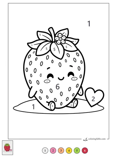 Winking Strawberry with Flower Crown and Heart — color by number