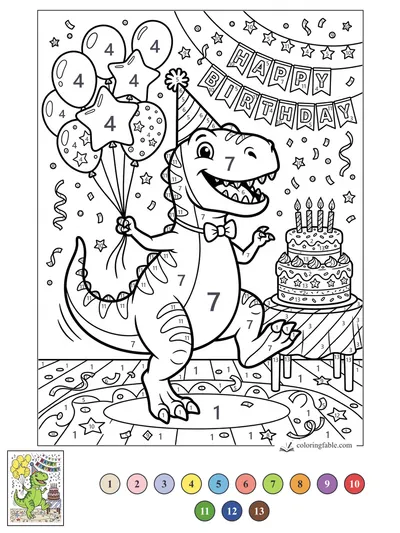 Winking T. Rex Birthday Party — color by number