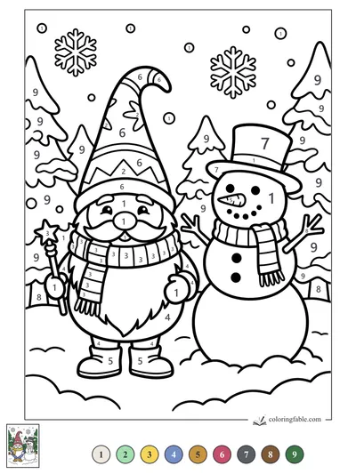Winter Gnome With a Snowman Friend — color by number