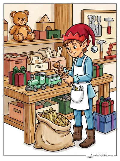 Workshop Elf Packing Toys and Presents — colored example