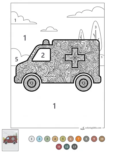 Zentangle Ambulance with Swirl Wheels — color by number