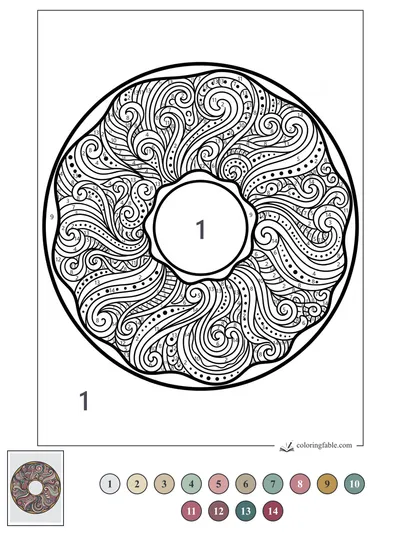 Zentangle Donut with Swirling Glaze Patterns — color by number