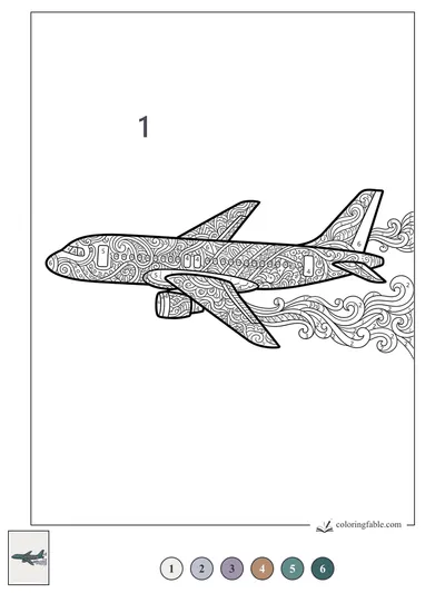 Zentangle Jet with Swirling Wake — color by number