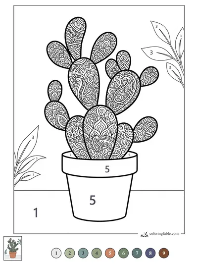 Zentangle Prickly Pear in a Simple Pot — color by number