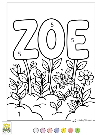 Zoe Garden Letters With Butterfly — color by number